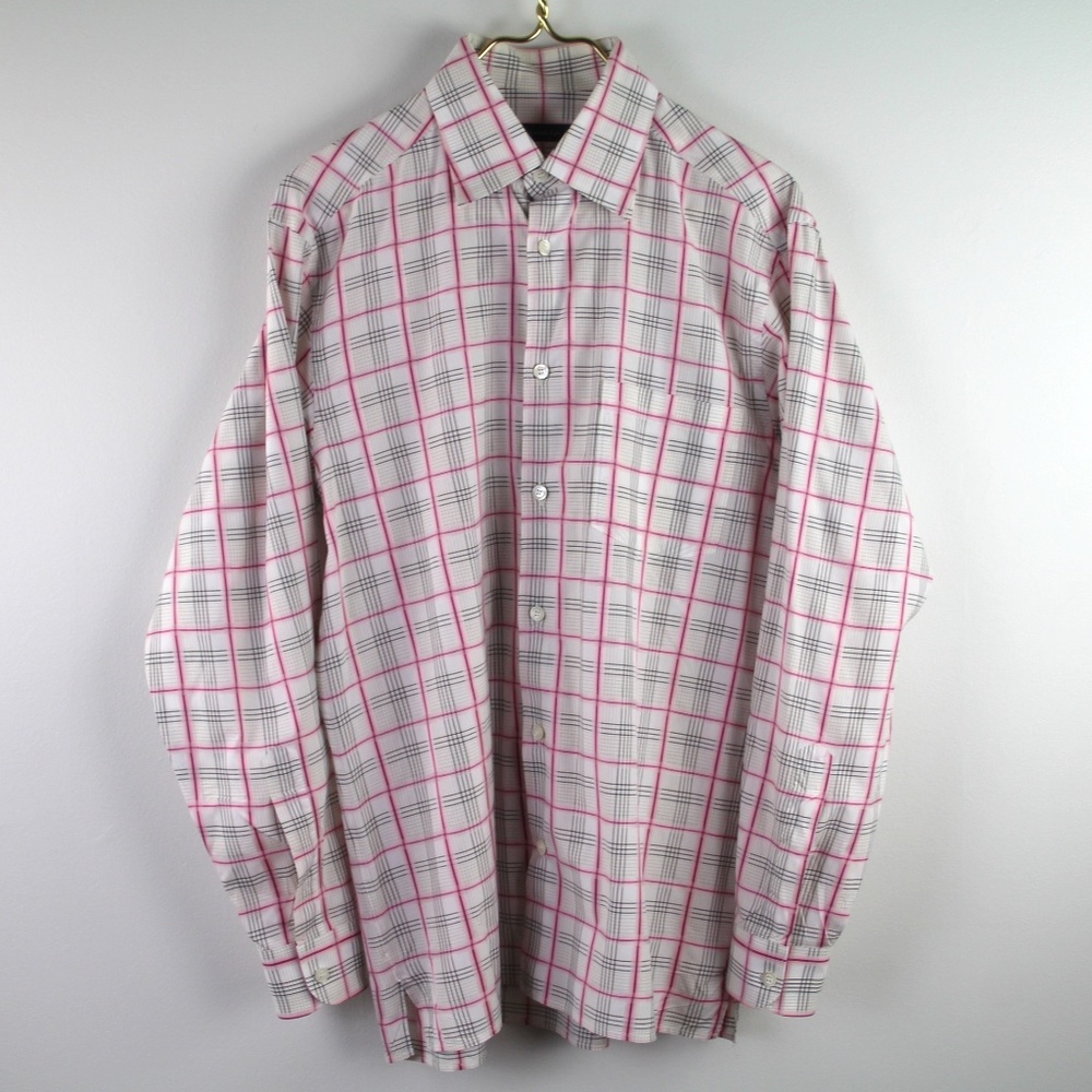 Ermenegildo Zegna Collared Button Shirt Casual Long Sleeve White Black Pink XL